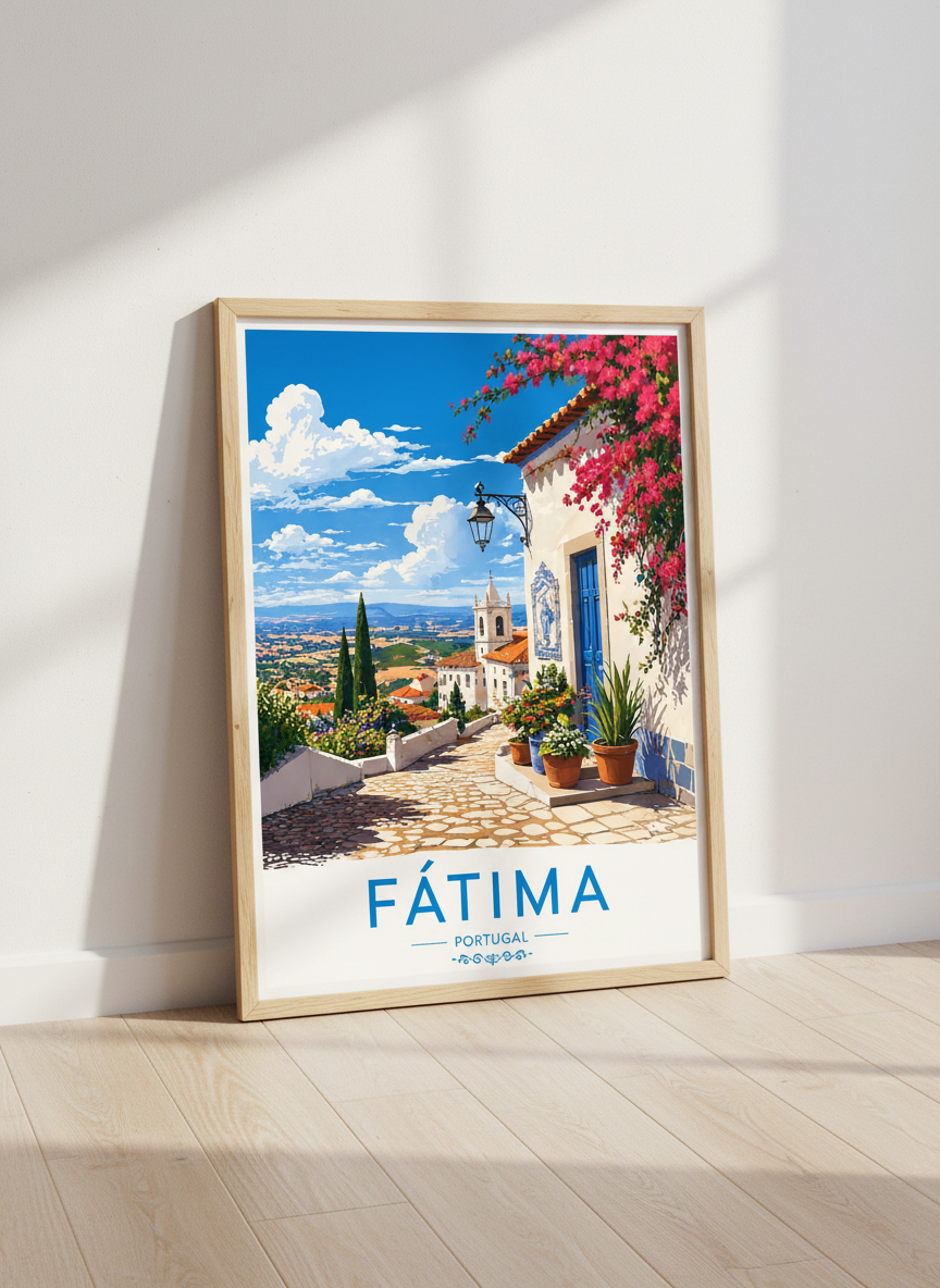 Fatima Portugal Travel Poster | Mediterranean Landscape Print, Living Room Decor Art
