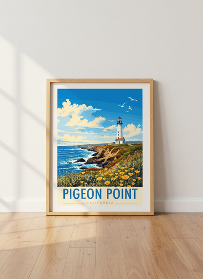 Pigeon Point Lighthouse Wall Art | California Coastal Print | Vintage Travel Poster