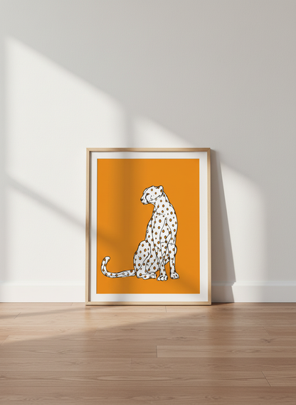 Abstract Cheetah Wall Art Print | Boho Living Room Decor | Minimalist Animal Poster | Orange &amp; White Safari Artwork