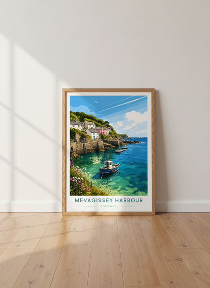 Mevagissey Harbour Cornwall Travel Poster | Seaside Wall Art | Coastal Decor