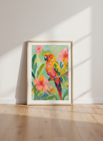 Tropical Sun Conure Wall Art | Colorful Parrot Poster, Vibrant Bird Print Decor