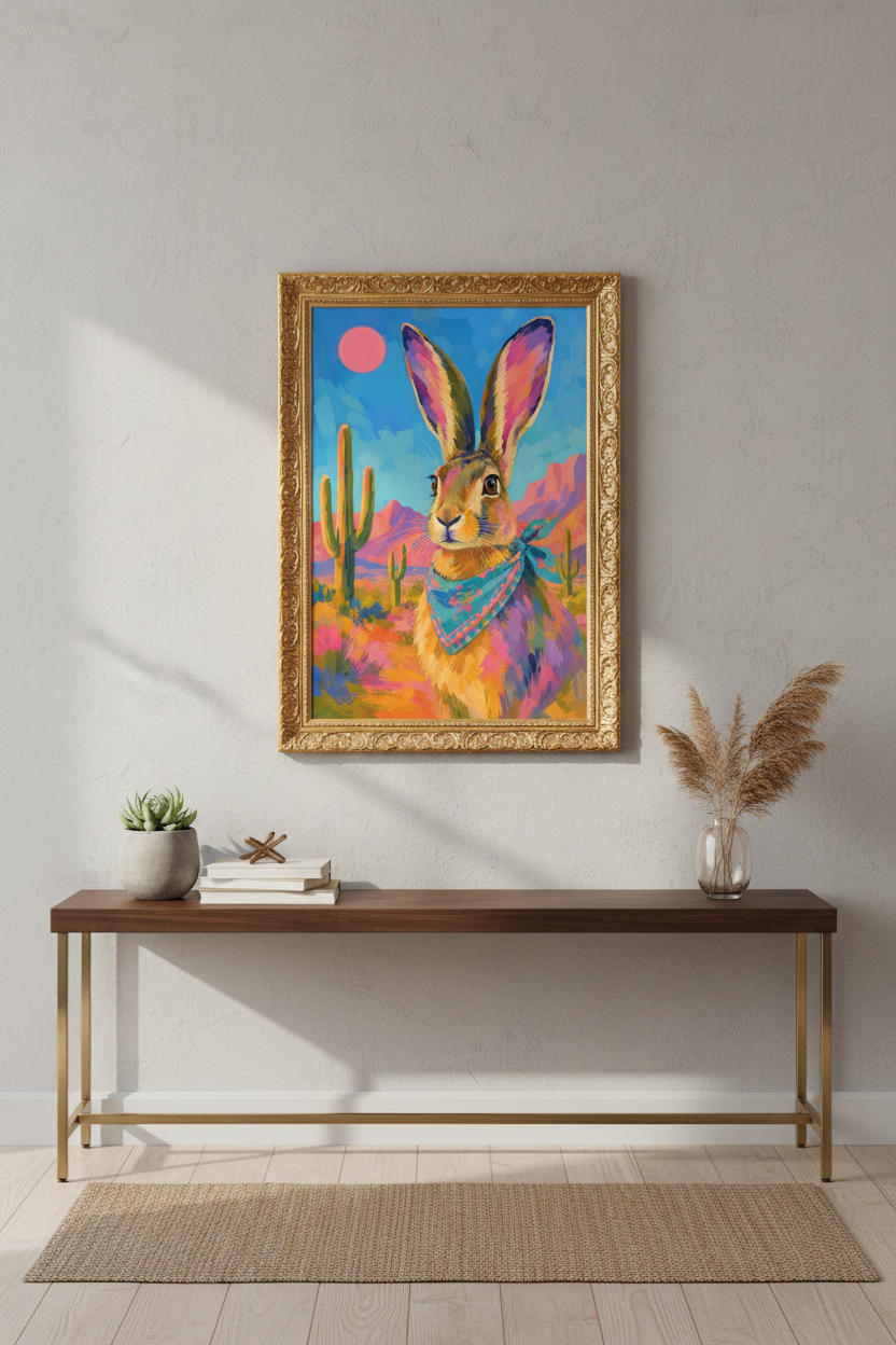 Desert Rabbit Poster | Southwestern Colorful Art, Nursery Decor