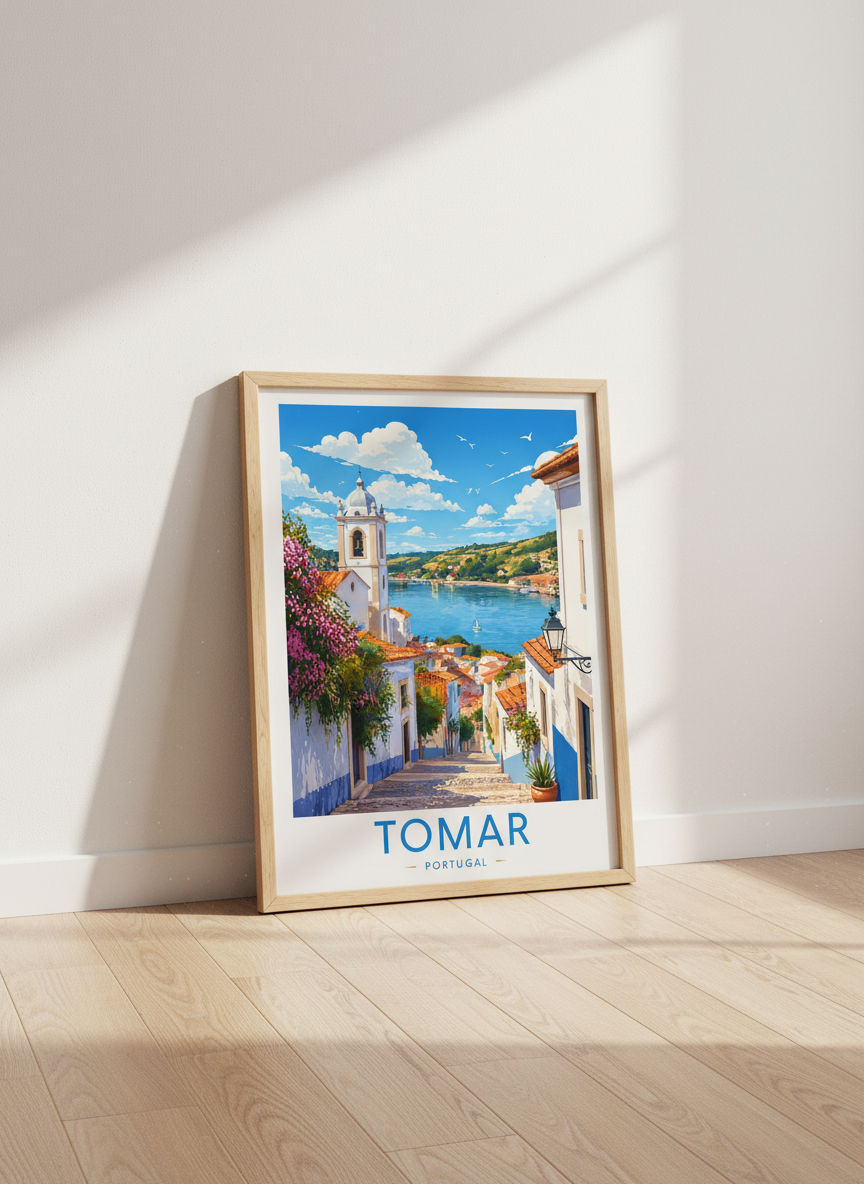 Tomar Portugal Print | Mediterranean Coastal Town Wall Art, European Travel Poster