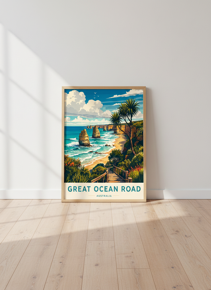 Great Ocean Road Australia Wall Art | Vintage Coastal Travel Poster | Twelve Apostles