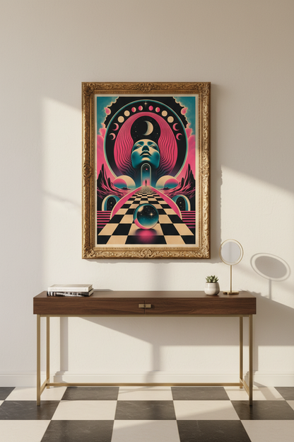 synthwave wall art | Neon Cosmic Moon, Bedroom Decor