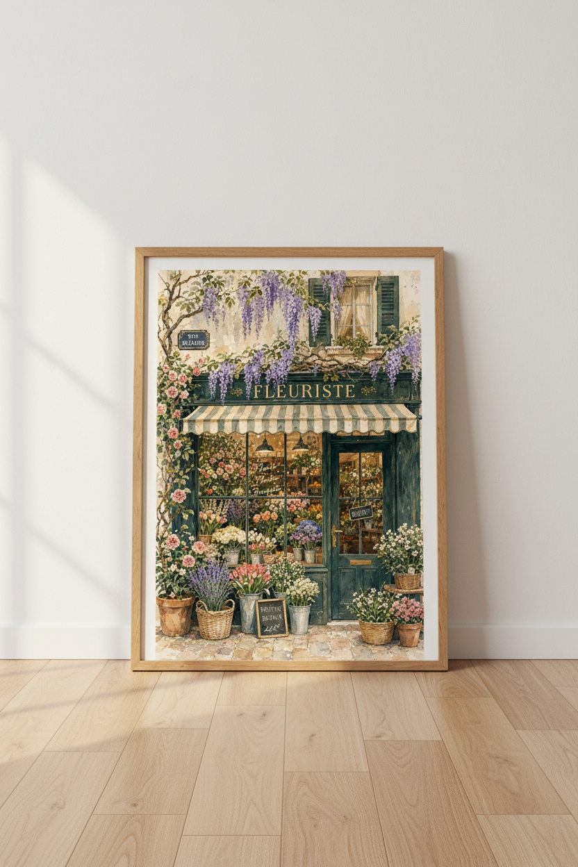 French Flower Shop | Parisian Watercolor Boutique Art, Living Room Poster