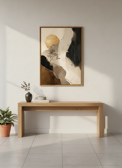 Abstract Gold Sun Landscape Wall Art | Modern Neutral Poster | Japandi Living Room Decor