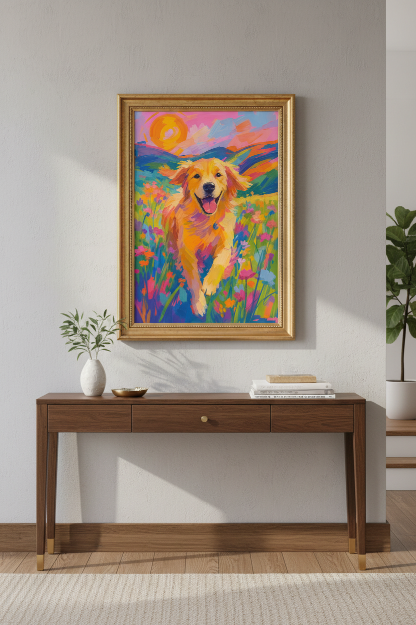 colorful dog art | Vibrant Acrylic, Living Room Decor