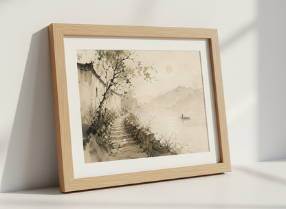 Zen Landscape Wall Art Print | Minimalist Living Room Decor | Japanese Aesthetic Poster | Asian Ink Wash Painting