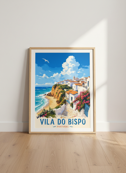 Vila do Bispo Portugal Travel Poster | Coastal Landscape, Mediterranean Wall Art