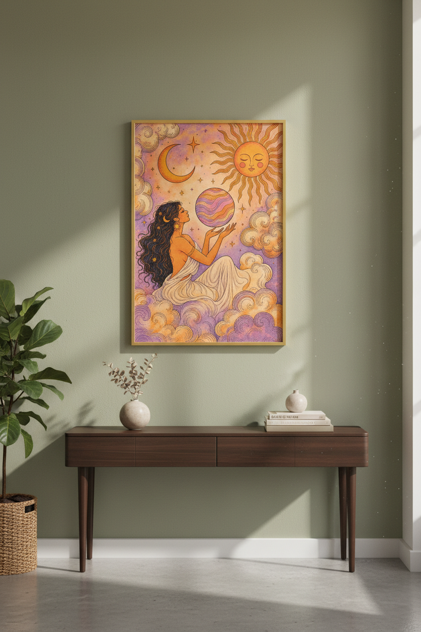 celestial wall art | Boho Sun Moon Decor, Bedroom Poster