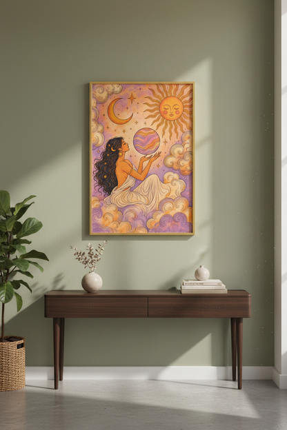 celestial wall art | Boho Sun Moon Decor, Bedroom Poster