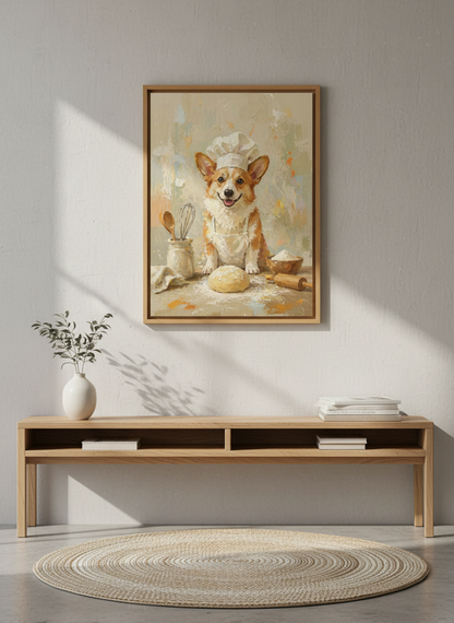 Chef Corgi Baking Wall Art Print | Kitchen Decor | Whimsical Dog Poster
