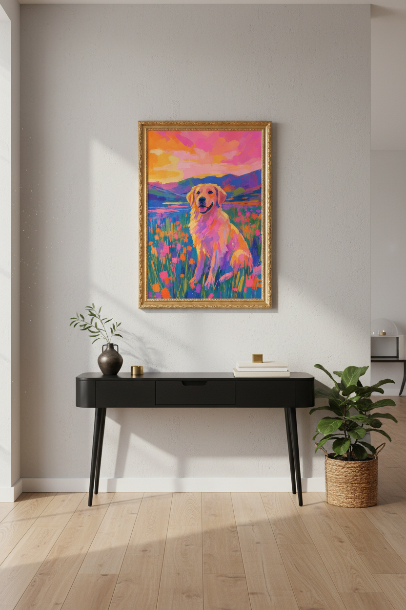 Golden Retriever Art | Vibrant Pop Art, Living Room Decor
