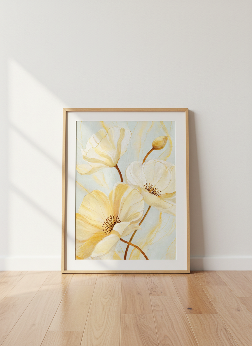 Abstract Floral Wall Art Print | Boho Bedroom Decor | Sage Green &amp; Yellow Flower Poster | Digital Download Available