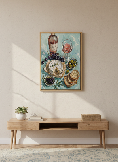 Rosé Wine &amp; Cheese Still Life Wall Art | Kitchen Decor | Impressionist Poster
