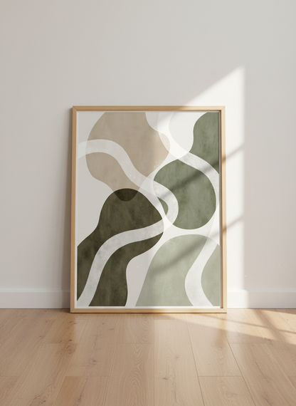 Abstract Organic Shapes Wall Art Print | Mid-Century Modern Living Room Decor | Neutral Aesthetic Poster