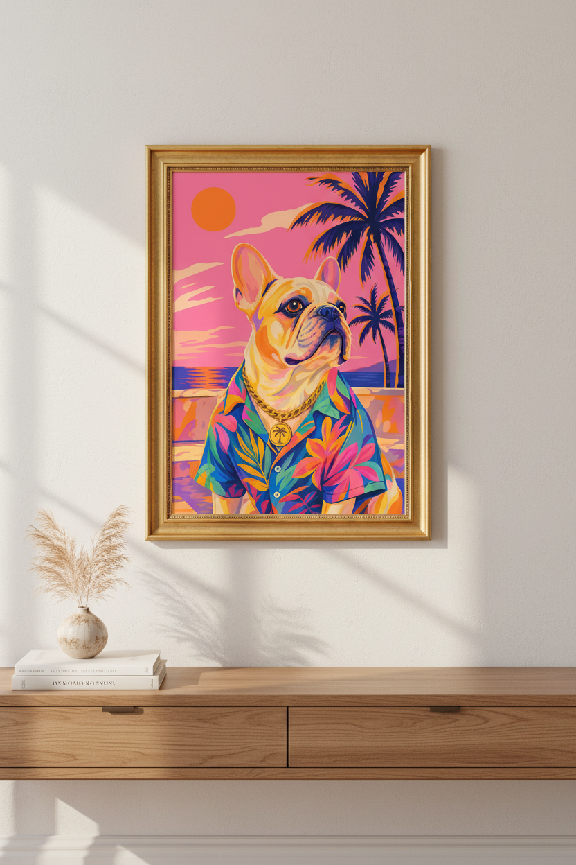 tropical dog poster | Vibrant Pop Art, Beach Living Room