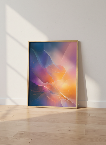 Abstract Fluid Waves Wall Art | Purple &amp; Orange Modern Decor | Ethereal Poster