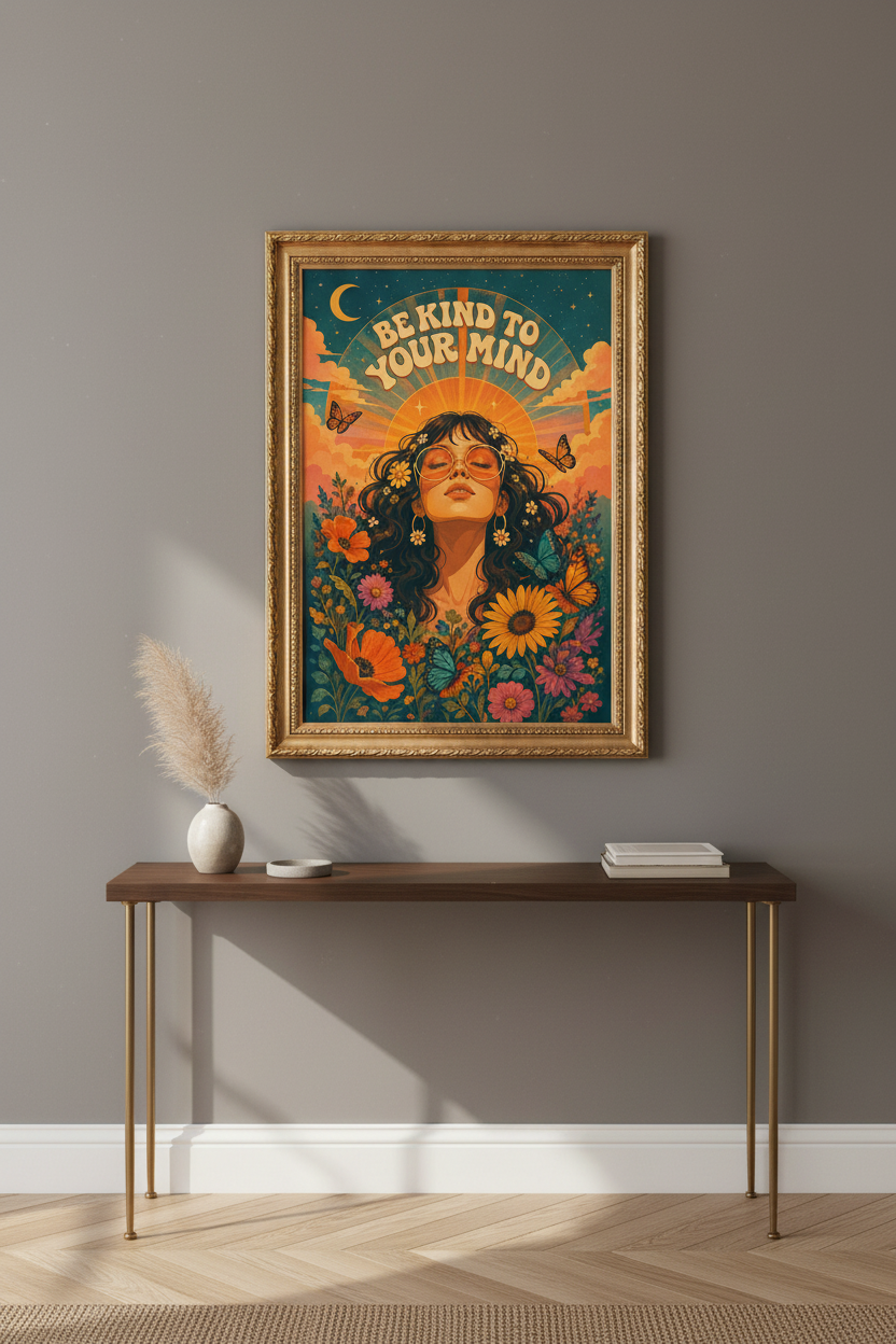 retro boho poster | sunflower floral, bedroom decor
