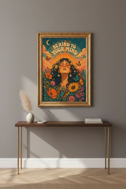 retro boho poster | sunflower floral, bedroom decor