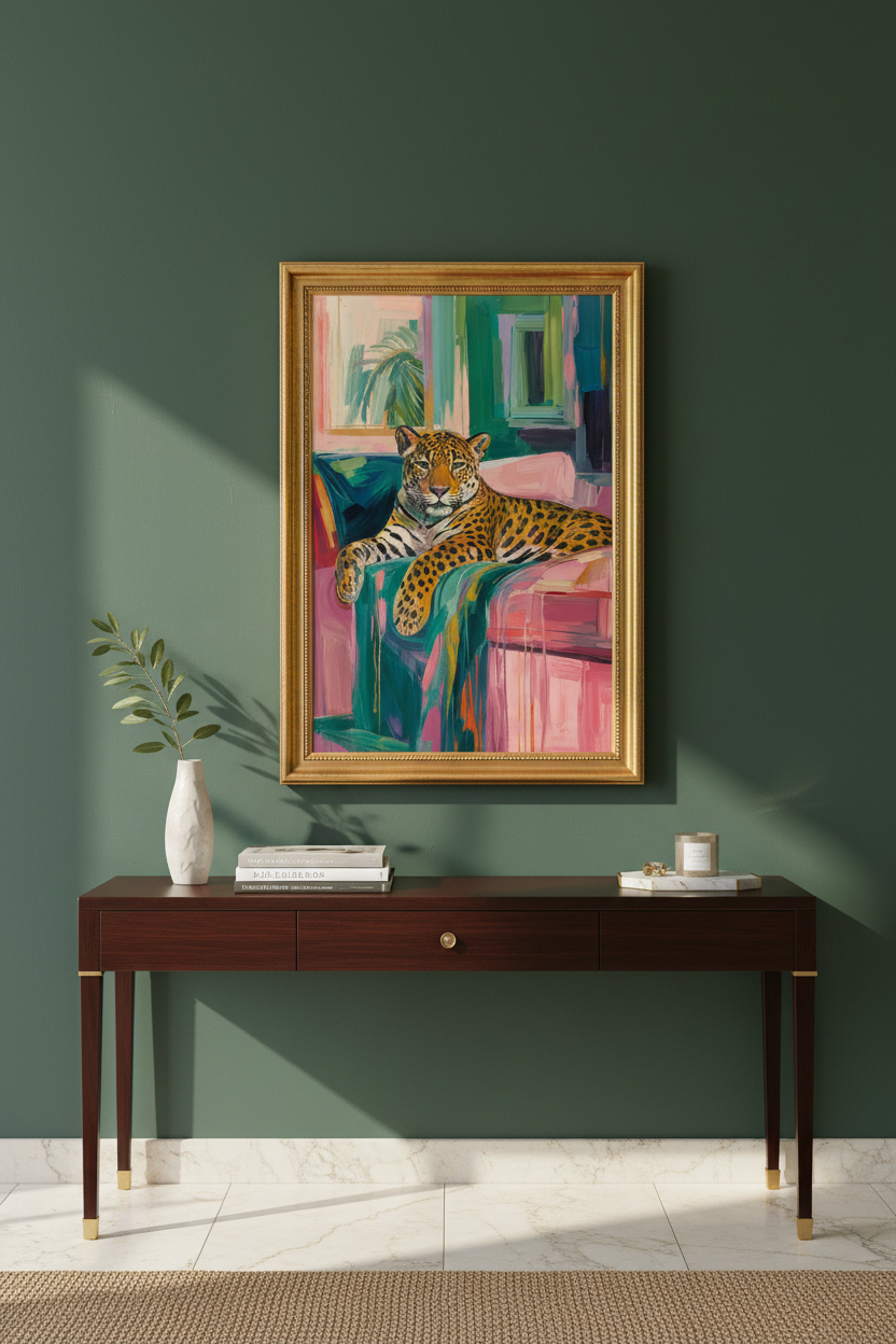 Leopard Wall Art | Colorful Abstract Tropical Living Room Decor
