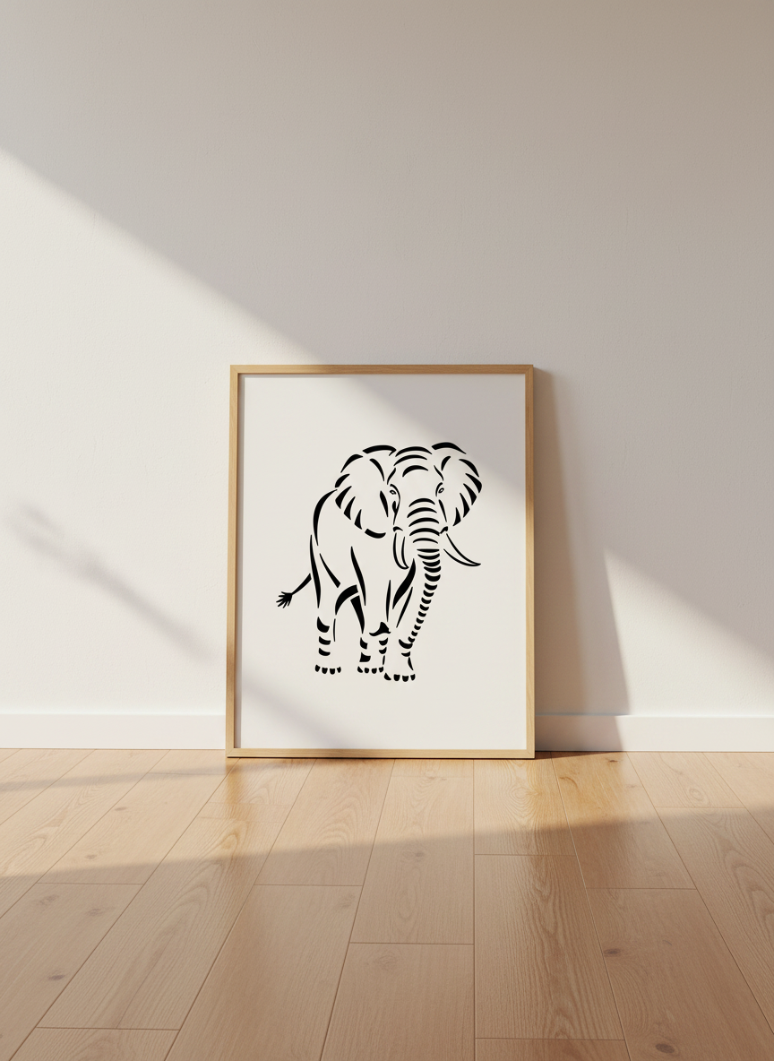 Minimalist Elephant Wall Art Print | Boho Nursery Decor | Black &amp; White Animal Poster | African Safari Decor