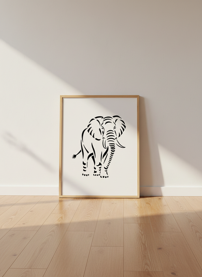 Minimalist Elephant Wall Art Print | Boho Nursery Decor | Black &amp; White Animal Poster | African Safari Decor
