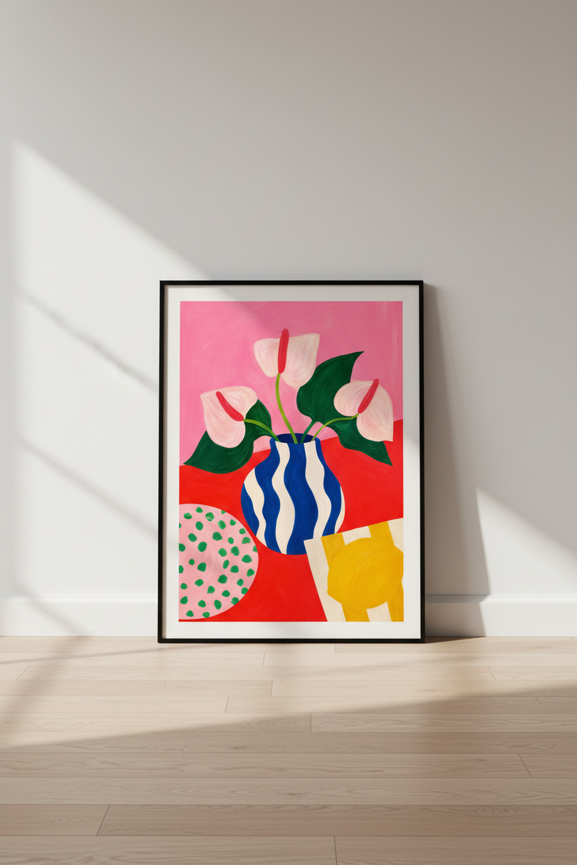 botanical print | bold floral vase, living room decor, colorful poster