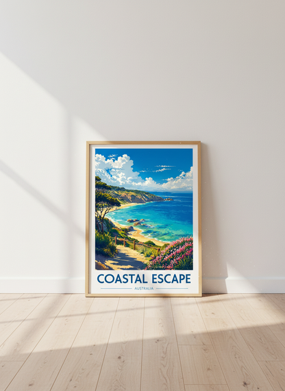 Coastal Escape Australia Poster | Beach Landscape Travel Art, Living Room Wall Decor