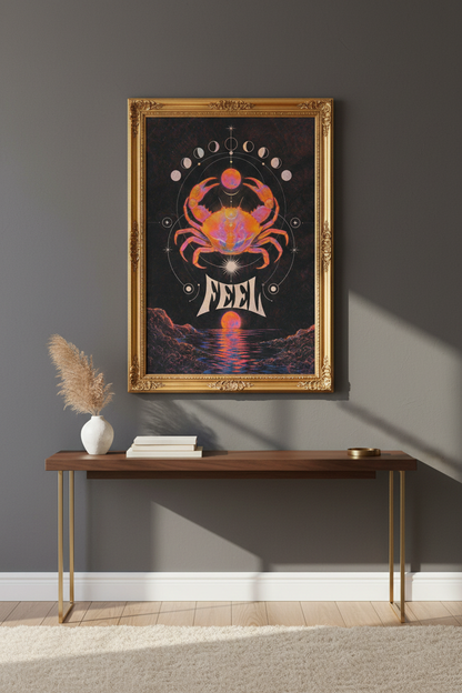 Cancer zodiac print | Neon occult crab art, bedroom decor