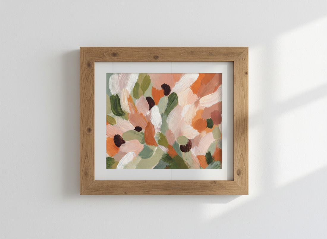 Abstract Floral Wall Art Print | Modern Boho Living Room Decor | Textured Botanical Poster | Peach Orange Green Sage
