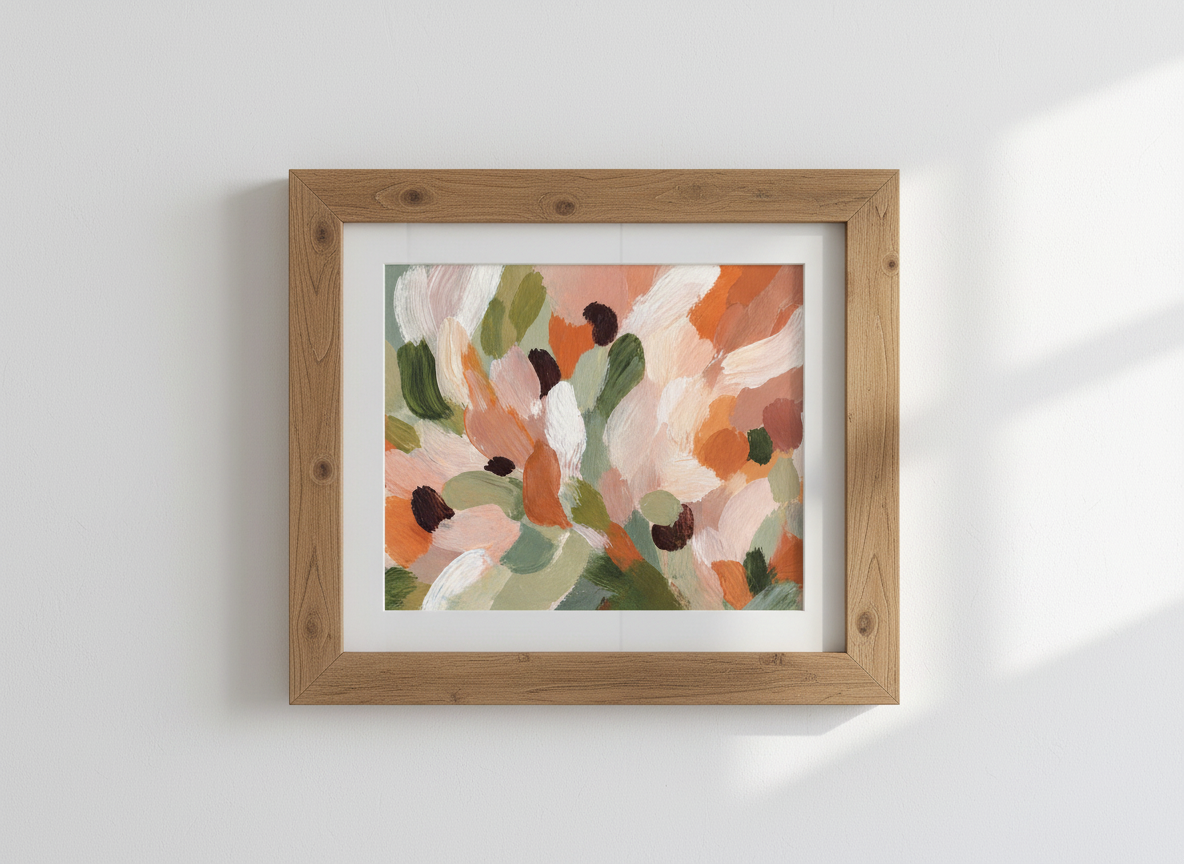 Abstract Floral Wall Art Print | Modern Boho Living Room Decor | Textured Botanical Poster | Peach Orange Green Sage