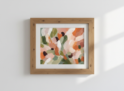 Abstract Floral Wall Art Print | Modern Boho Living Room Decor | Textured Botanical Poster | Peach Orange Green Sage