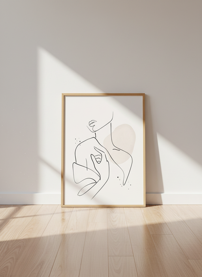 Minimalist Woman Line Art | Abstract Nude Figure, Beige Aesthetic Decor