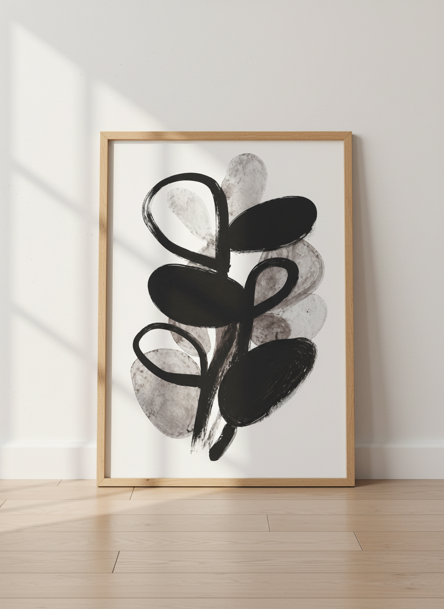 Abstract Botanical Wall Art Print | Modern Minimalist Poster Decor | Black &amp; White Aesthetic Abstract Art Print