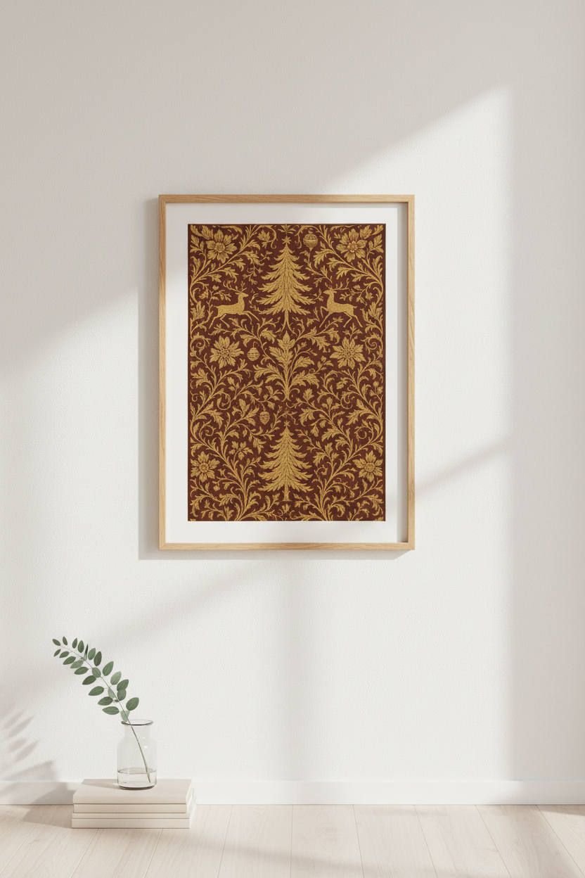 Christmas Pattern Framed Art Print | Festive Living Room Decor | Vintage Holiday Poster | Traditional Wall Art