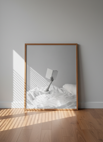 Minimalist Reading Bed Wall Art Print | Bedroom Decor | Black and White Aesthetic Poster | Cozy Home Book Lover Gift
