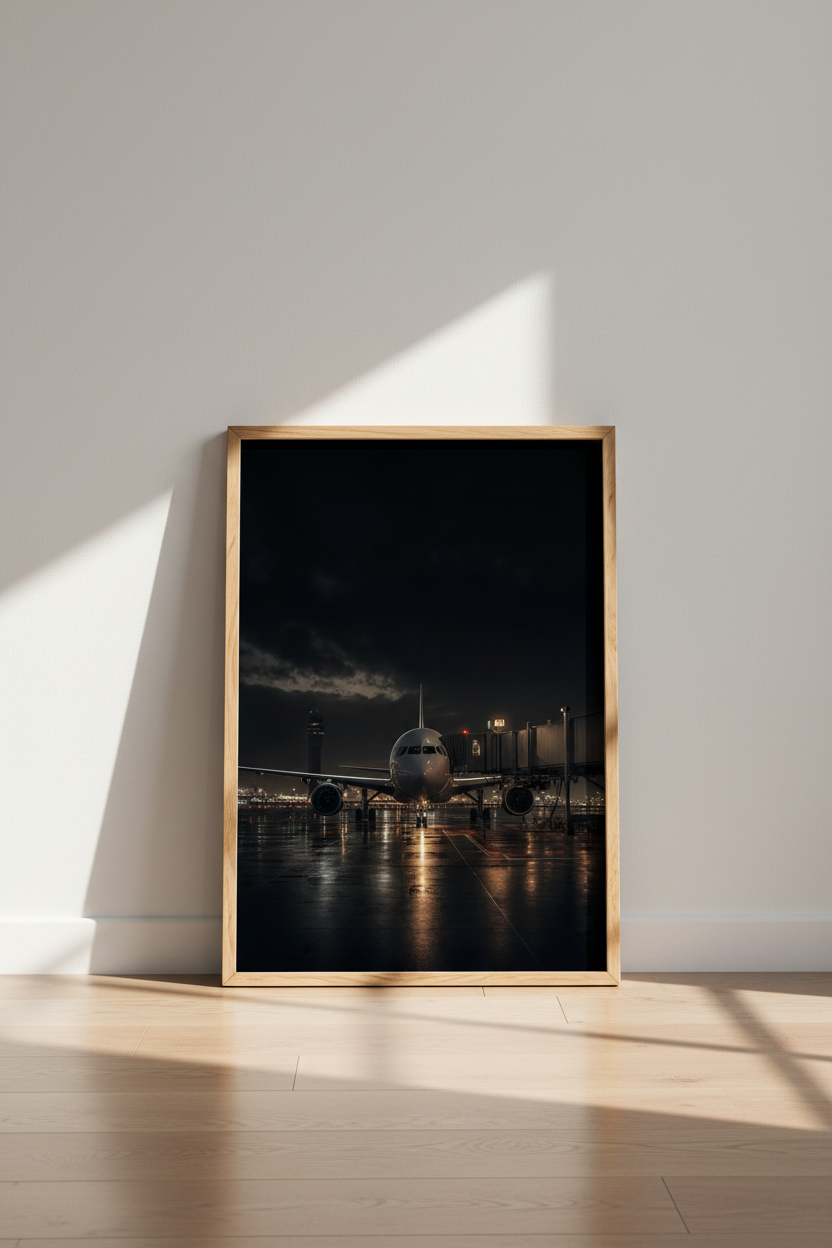 Airplane Airport Night Wall Art | Moody Industrial Decor, Pilot Gift Poster