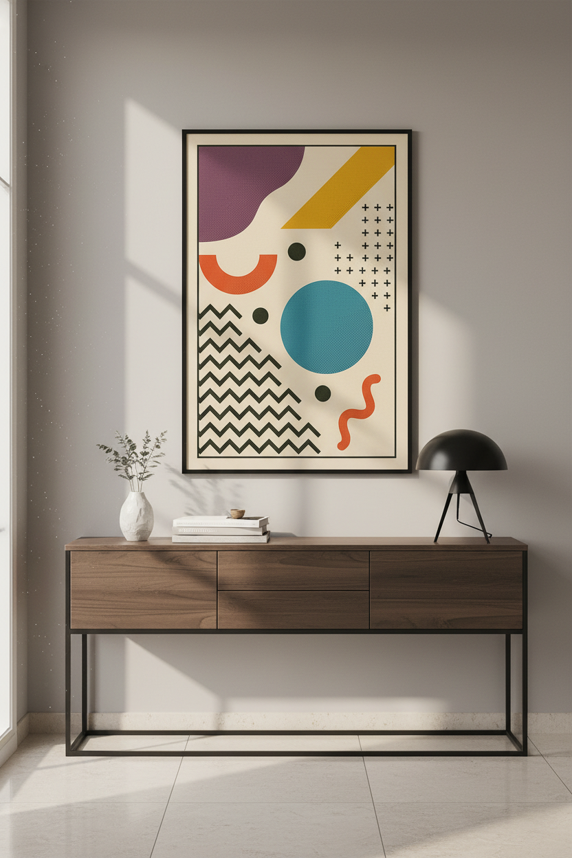 Abstract Geometric Wall Art Print | Mid Century Modern Decor | Eclectic Bauhaus Poster, Trendy Retro Minimalist Home Art
