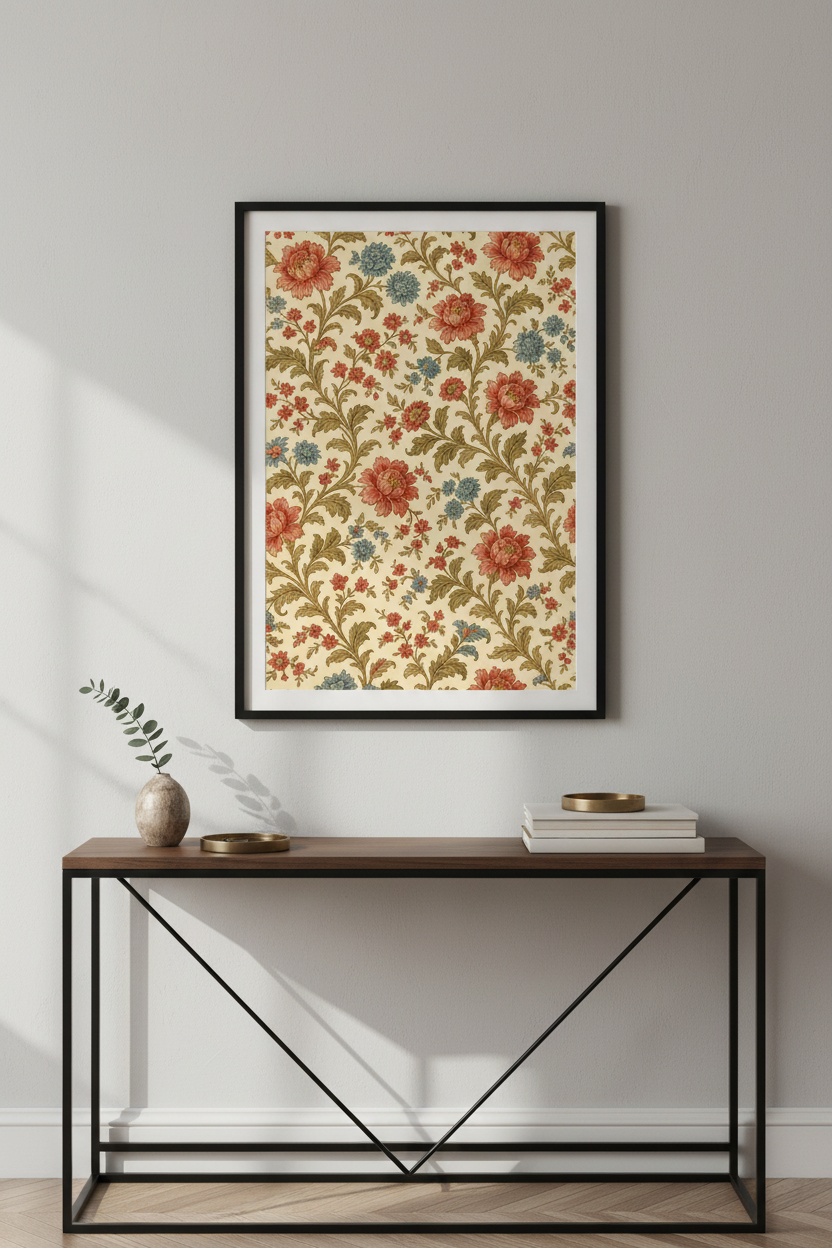 Vintage Floral Wall Art Print | Ornate Botanical Decor | Shabby Chic Cottagecore Poster | Peony Flower Pattern