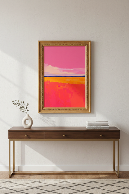 Abstract Landscape | Vibrant Pink Orange, Living Room