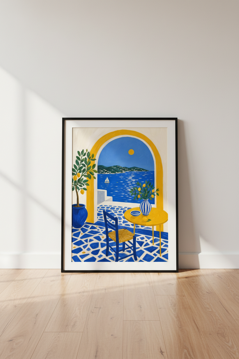 Mediterranean poster | Blue Yellow Coastal, Kitchen Decor