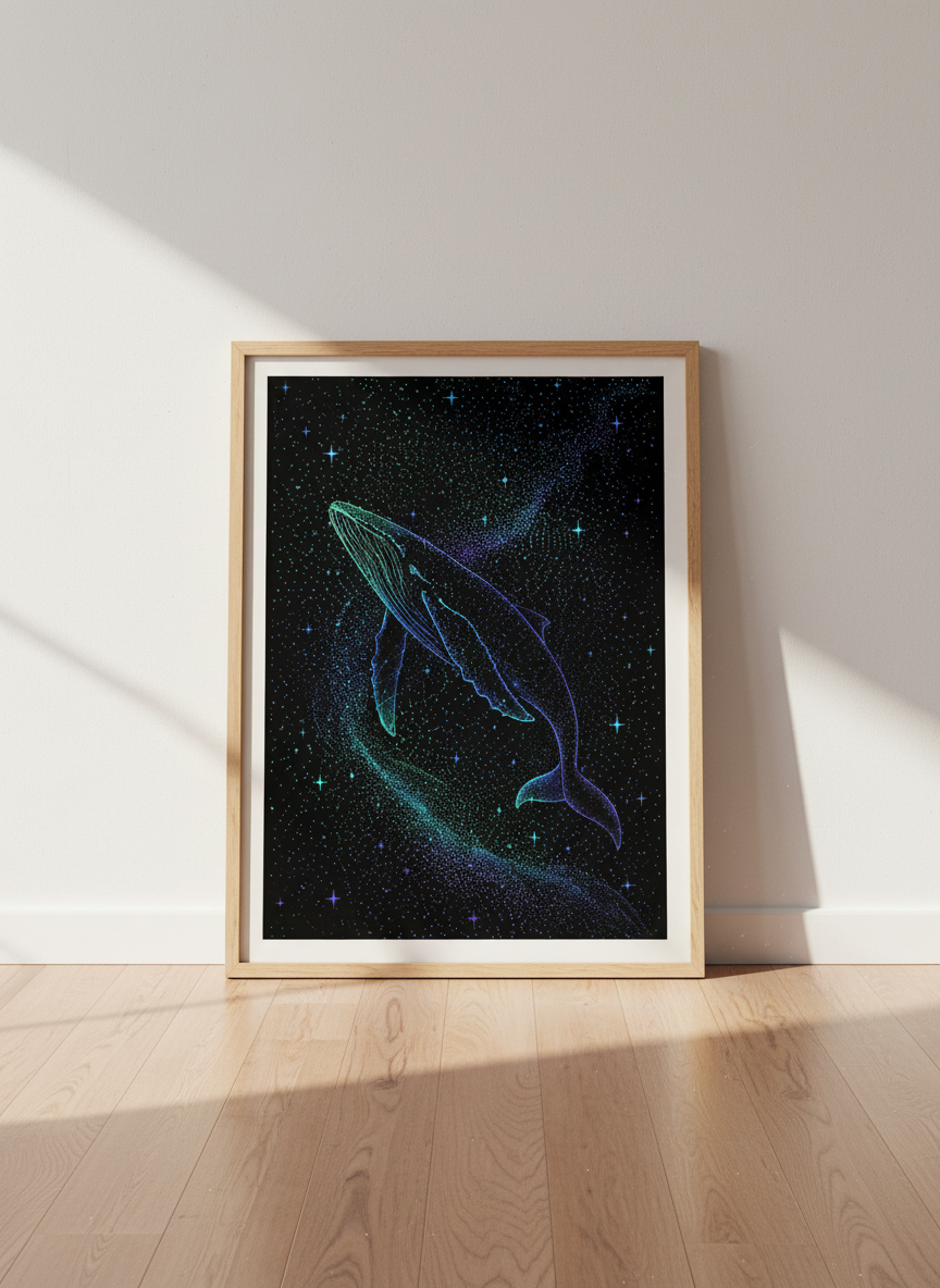 Celestial Whale Wall Art Print | Cosmic Ocean Decor | Abstract Sea Life Poster | Framed Unframed Digital Instant Download