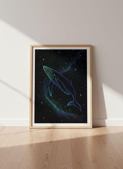 Celestial Whale Wall Art Print | Cosmic Ocean Decor | Abstract Sea Life Poster | Framed Unframed Digital Instant Download