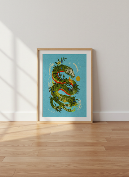 Kundalini Serpent Dragon Wall Art | Mystical Folk Decor | Boho Psychedelic Print