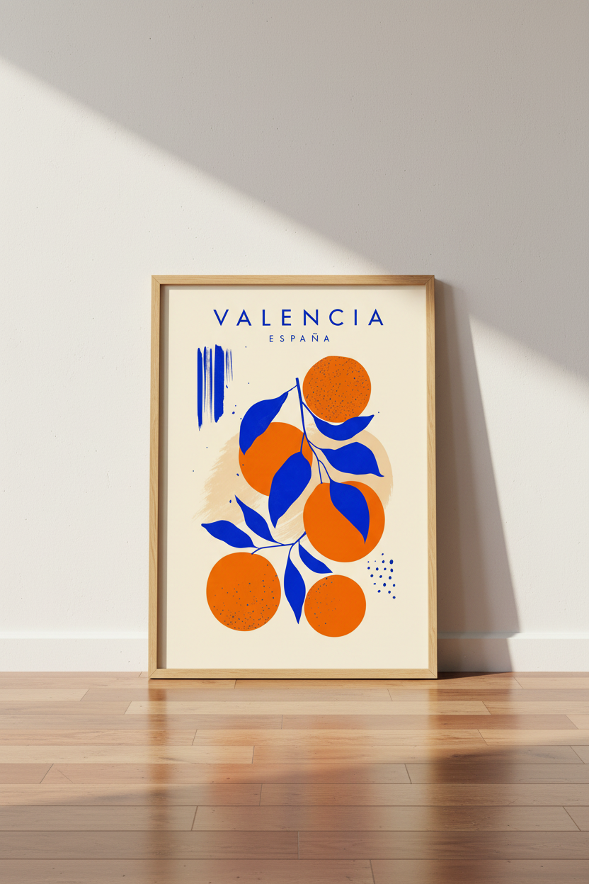 Valencia Spain Orange Wall Art Print | Modern Kitchen Decor | Abstract Citrus Poster