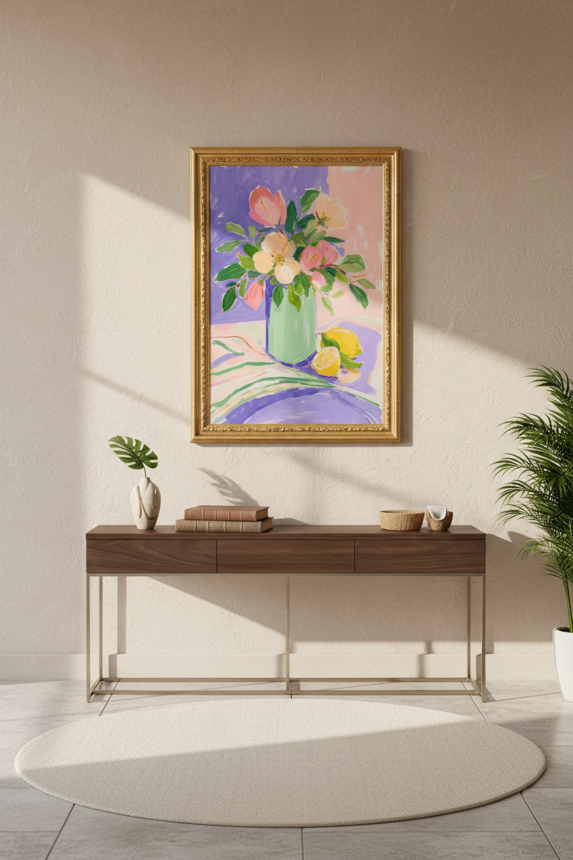 Pastel Floral Print | Painterly Pink Green, Dining Room Decor