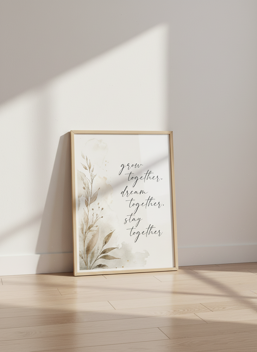 Grow Together Quote | Watercolor Botanical Wall Art, Couple&