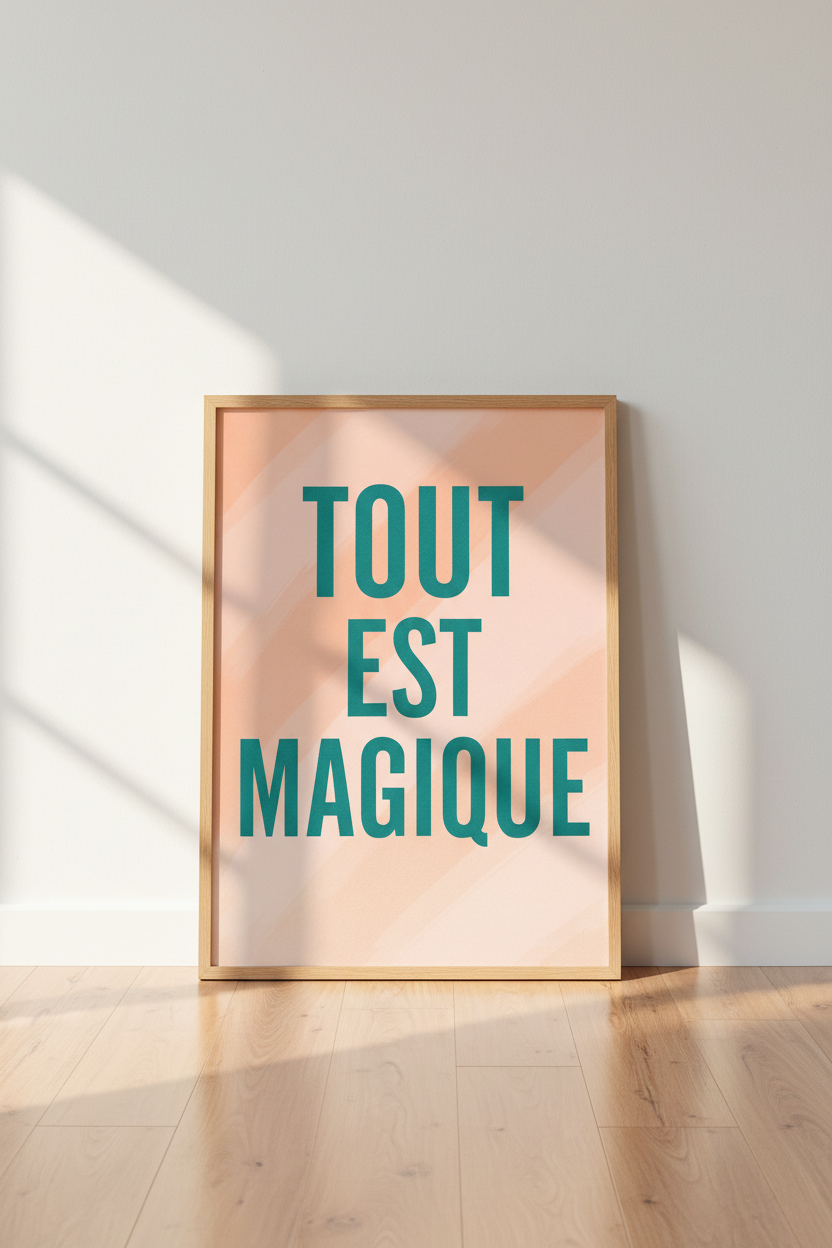 Minimalist French Quote Wall Art | Tout Est Magique Framed Poster | Aesthetic Home Decor | Sage Green Beige Art Print